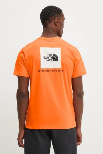 Bavlnené tričko The North Face Redbox pánske, oranžová farba, s potlačou, NF0A87NPAQE1