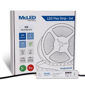 McLED  LED páska - sada 3 m, 240 LED/m, NW, 6 W/m, DC 24V, 520 lm/m, CRI90, IP67, 10 mm, vodič 3 m ML-126.033.90.S03001