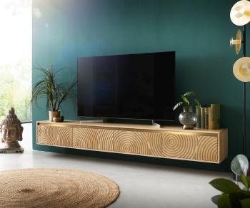 TV stolík Budaya mango prírodný 220 cm 4 dvierka závesné
