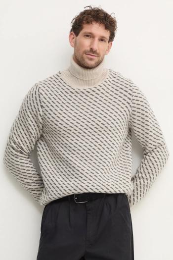 Vlnený sveter Barbour pánsky, béžová farba, teplý, s rolákom, MKN1630ST14