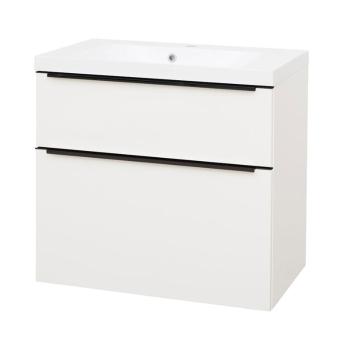 MEREO - Mailo, kúpeľňová skrinka s umývadlom z liateho mramoru 81 cm, biela,, čierne madlo CN511MB