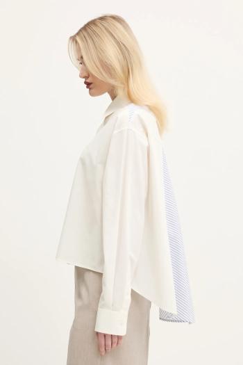 Bavlnená košeľa MM6 Maison Margiela dámska, béžová farba, voľný strih, s klasickým golierom, S52DT0042