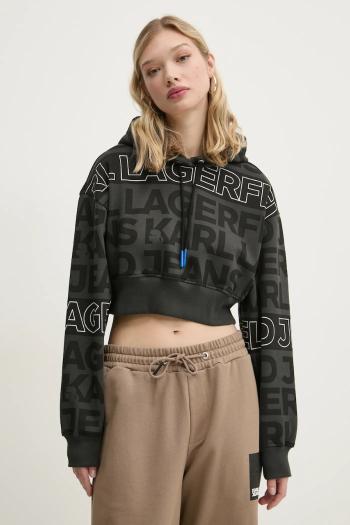 Bavlnená mikina Karl Lagerfeld Jeans dámska, čierna farba, s kapucňou, vzorovaná, A1W20067