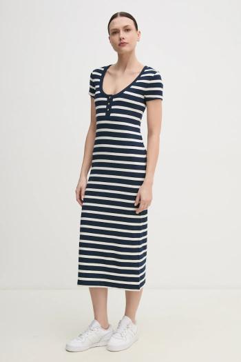 Šaty Tommy Hilfiger tmavomodrá farba, midi, priliehavé, WW0WW43864