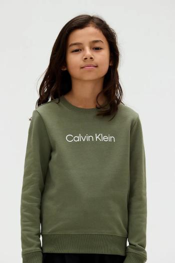 Detská bavlnená mikina Calvin Klein Jeans zelená farba, s potlačou, IU0IU00680