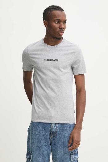 Bavlnené tričko Guess Jeans pánske, šedá farba, s nášivkou, M4YI52 K8HM0