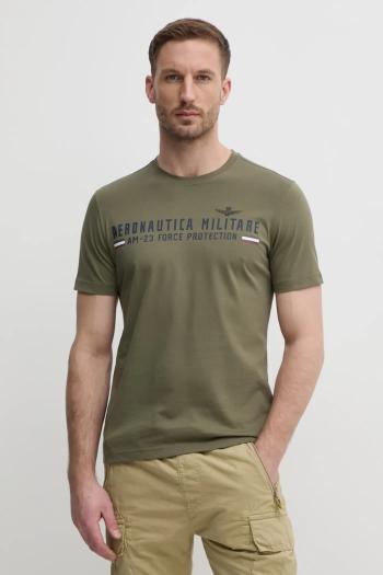 Bavlnené tričko Aeronautica Militare pánske, zelená farba, s potlačou, TS1942J538