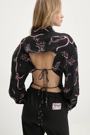 Košeľa Moschino Jeans dámska, čierna farba, voľný strih, s klasickým golierom, 0201 3236