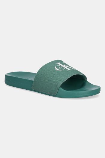 Šľapky Calvin Klein Jeans SLIDE MONOLOGO CV zelená farba, YM0YM01367