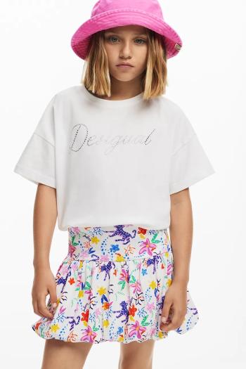 Dievčenská bavlnená sukňa Desigual biela farba, mini, áčkový strih, 25SGFK01