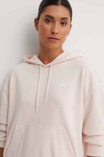 Mikina New Balance French Terry Small Logo Hoodie dámska, ružová farba, s kapucňou, s nášivkou, WT41507OUK