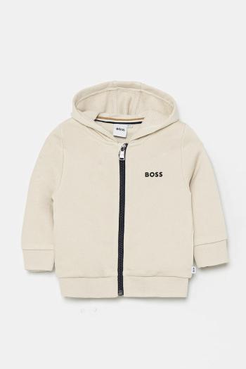Mikina pre bábätká BOSS béžová farba, s kapucňou, jednofarebná, J52095