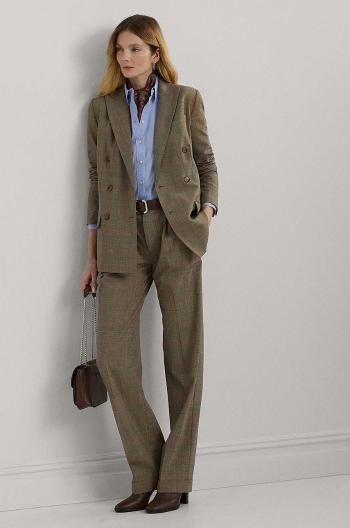 Vlnené nohavice Lauren Ralph Lauren hnedá farba, široké, vysoký pás, 200940239