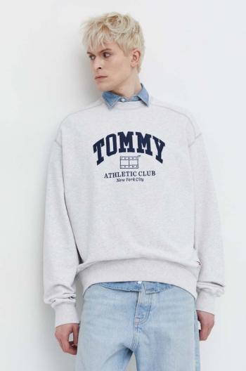 Bavlnená mikina Tommy Jeans pánska, šedá farba, melanžová, DM0DM18635