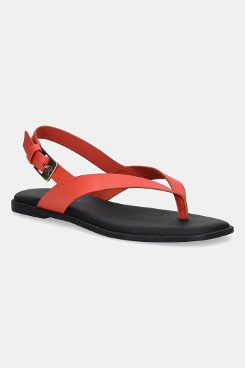 Kožené sandále Tommy Hilfiger COLOR BLOCK THONG FLAT SANDAL červená farba, FW0FW08883