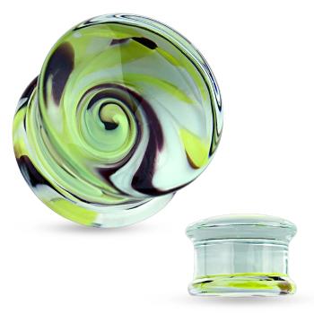 Číry plug do ucha z pyrexového skla, motív víru žltej, čiernej a bielej farby - Hrúbka: 10 mm