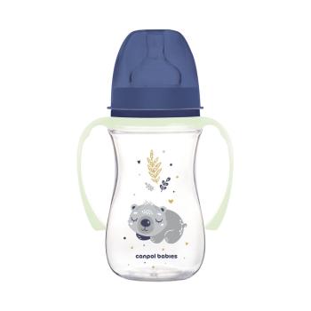 CANPOL BABIES Fľaša antikoliková so svietiacimi úchytmi EasyStart Sleepy koala 240ml modrá