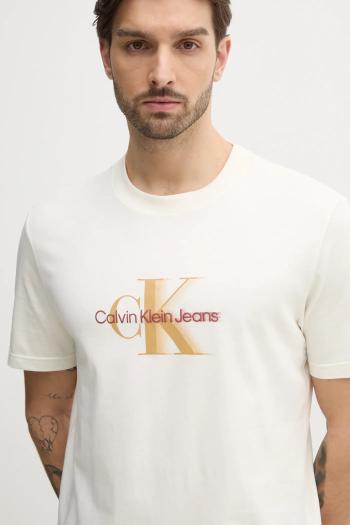 Bavlnené tričko Calvin Klein Jeans pánske, béžová farba, s potlačou, J30J327471