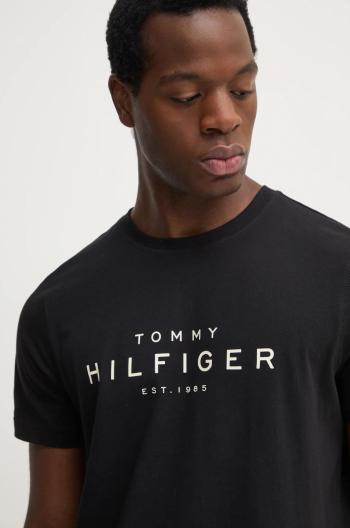 Bavlnené tričko Tommy Hilfiger pánske, čierna farba, s potlačou, MW0MW37448