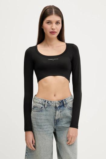 Tričko s dlhým rukávom Tommy Jeans čierna farba, DW0DW20909