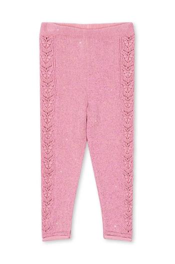 Detské legíny Konges Sløjd CABBY KNIT PANTS ružová farba, s nášivkou, KS101447