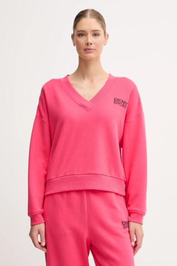 Bavlnená mikina Dkny ružová farba, s nášivkou, DP5T1279