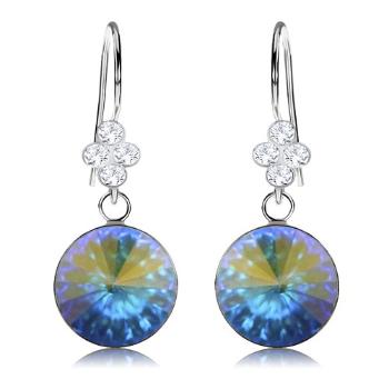 Náušnice, striebro 925, Swarovski krištáľ - odlesky modrej a zlatej farby, 11 mm
