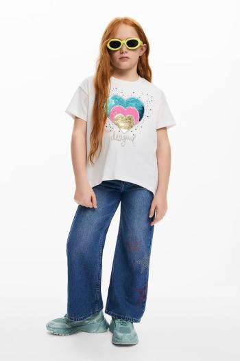 Detské bavlnené tričko Desigual biela farba, 25SGTK01