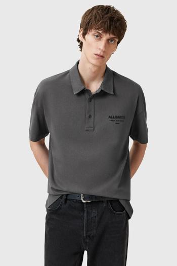 Bavlnené polo tričko AllSaints XANDER šedá farba, jednofarebné, M071PC