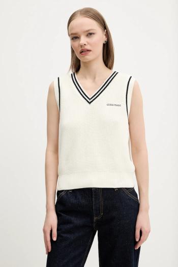 Bavlnená vesta Guess Jeans dámska, béžová farba, W5GR02 Z3HM1