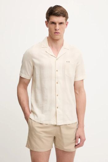 Košeľa s prímesou ľanu Guess béžová farba, regular, F5GH03 WH431