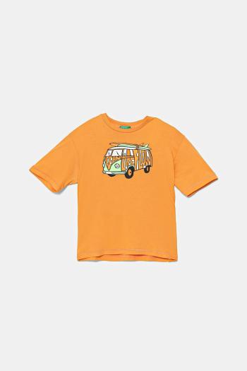Bavlnené tričko United Colors of Benetton oranžová farba, s potlačou, 3I1XC10P6