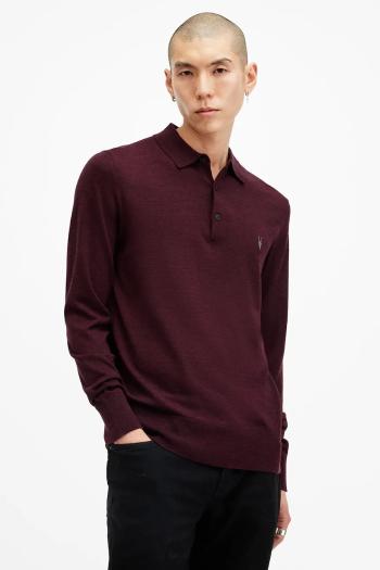 Vlnený sveter AllSaints MODE MERINO pánsky, čierna farba, tenký, M085KB