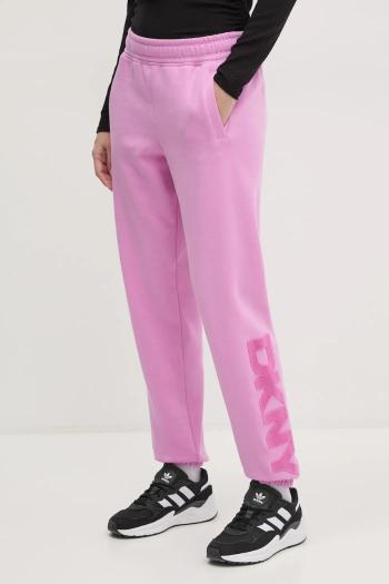 Tepláky Dkny fialová farba, s nášivkou, DP5P3585