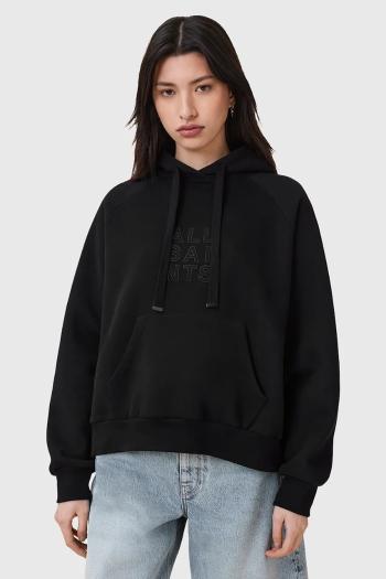 Mikina AllSaints STACKS čierna farba, s kapucňou, s nášivkou, W131JC