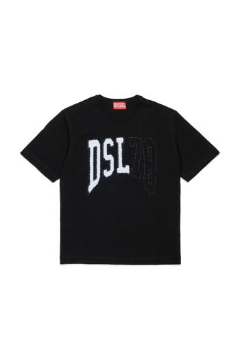 Detské bavlnené tričko Diesel TWASHN OVER T-SHIRT čierna farba, s potlačou, J02228