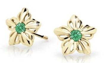 Cutie Jewellery Detské kvietkové náušnice zo žltého zlata C2238-30-X-1 zelená