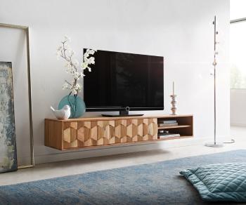 TV stolík Fevo 160 cm akácia prírodná 2 dvierka závesné