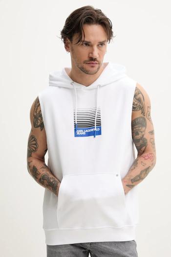 Bavlnená vesta Karl Lagerfeld Jeans pánska, biela farba, s kapucňou, s potlačou, A2M20029