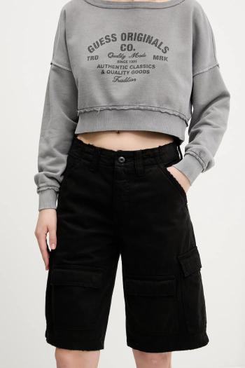 Bavlnené šortky Guess Originals dámske, čierna farba, jednofarebné, stredne vysoký pás, M5GD53 WGCVA