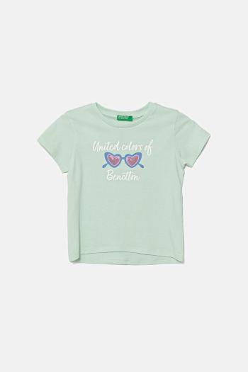 Detské bavlnené tričko United Colors of Benetton zelená farba, 3I1XG10JB
