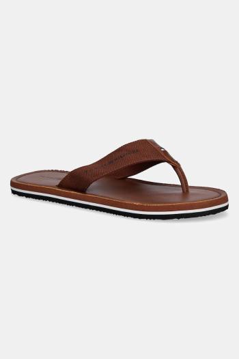 Šľapky Tommy Hilfiger HILFIGER LEATHER BEACH SANDAL pánske, hnedá farba, FM0FM05442