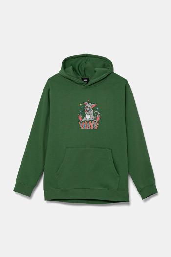 Detská mikina Vans Frizz Loose Pullover zelená farba, s kapucňou, s potlačou, VN000MH6BR11