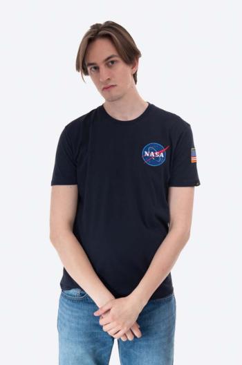 Bavlnené tričko Alpha Industries Space Shuttle T 176507.07, tmavomodrá farba, s potlačou