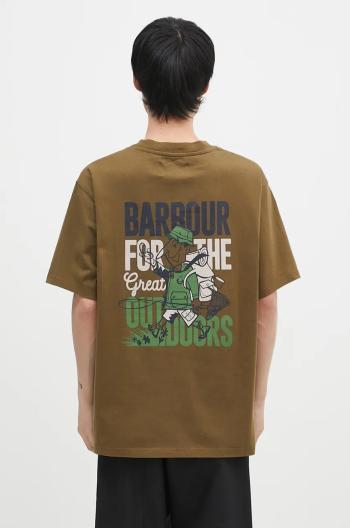 Bavlnené tričko Barbour Leonard OS Graphic pánske, zelená farba, s potlačou, MTS1353