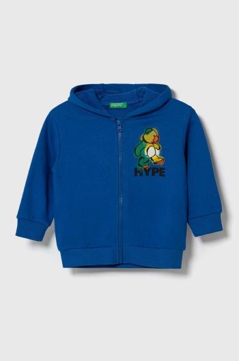 Detská bavlnená mikina United Colors of Benetton s kapucňou, s potlačou