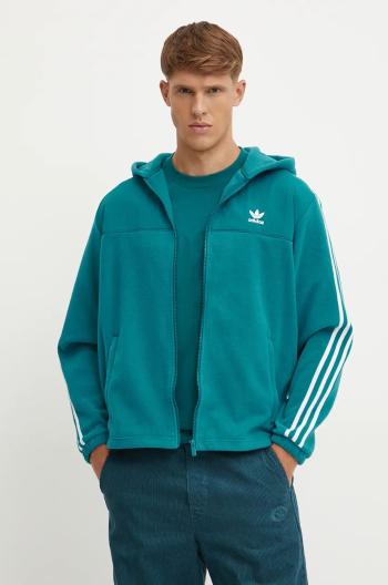 Fleecová mikina adidas Originals zelená farba, s kapucňou, s nášivkou, IZ2488