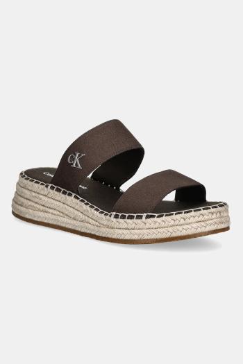 Šľapky Calvin Klein Jeans SPORTY ROPE MG LTH WEBBING dámske, hnedá farba, na kline, YW0YW01704