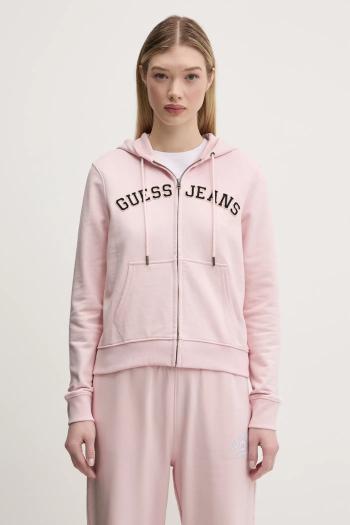 Bavlnená mikina Guess Jeans dámska, ružová farba, s kapucňou, melanžová, W5RQ20 K68I4