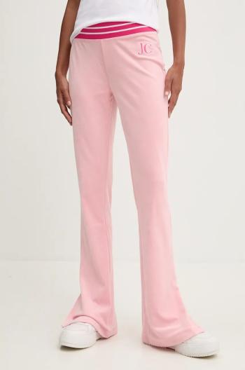 Velúrové tepláky Juicy Couture KURT TRACK PANT ružová farba, s nášivkou, JCSBJ224418